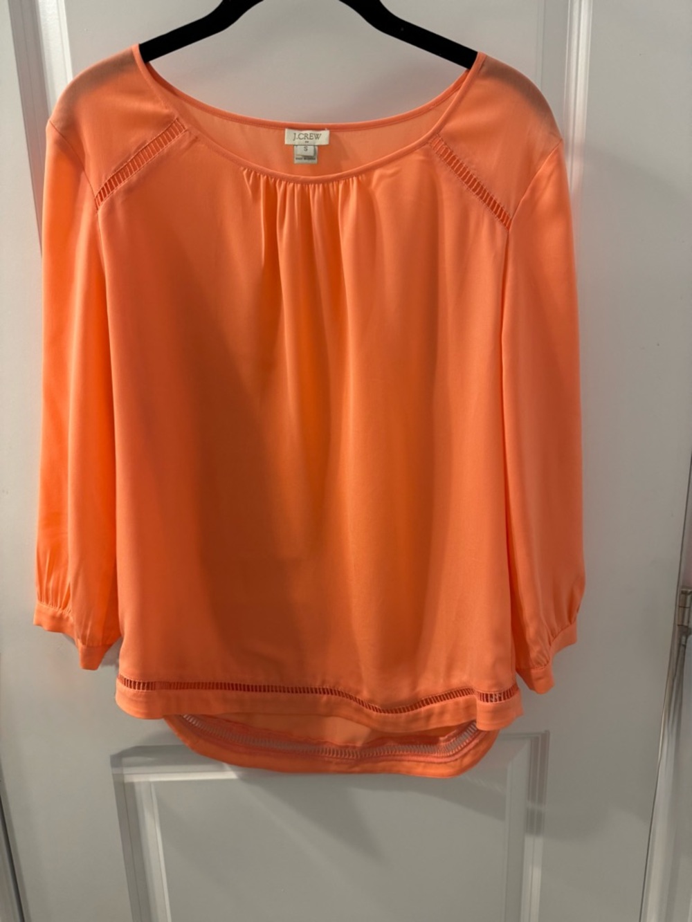 J. Crew Coral Blouse with Ladder Trim